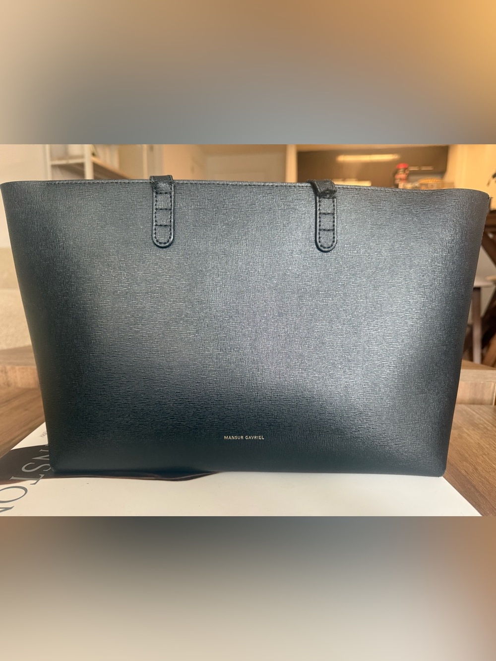 Mansur Gavriel Medium Black Leather Tote Bag Red Interior